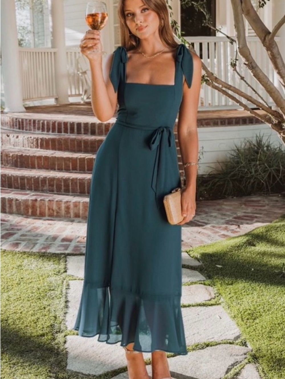 Show Me Your Mumu Claire Midi Dress Emerald Chiffon Bridesmaid Medium